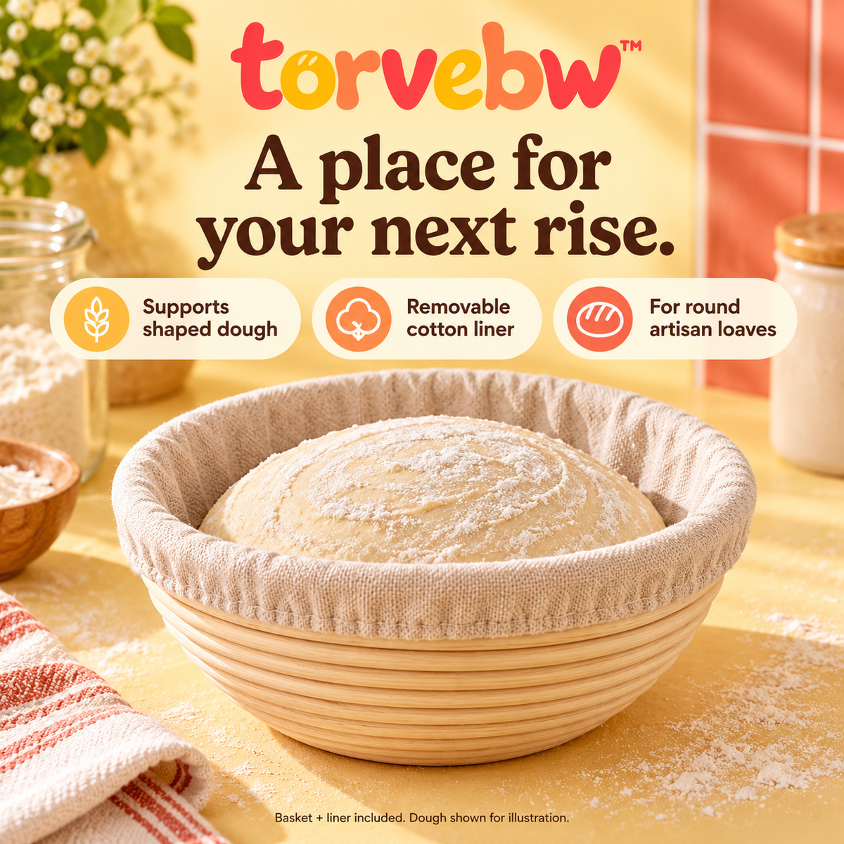 torvebw™ CoilForm Round Banneton Bread Proofing Basket, 9-Inch Rattan Sourdough Basket with Cotton Liner