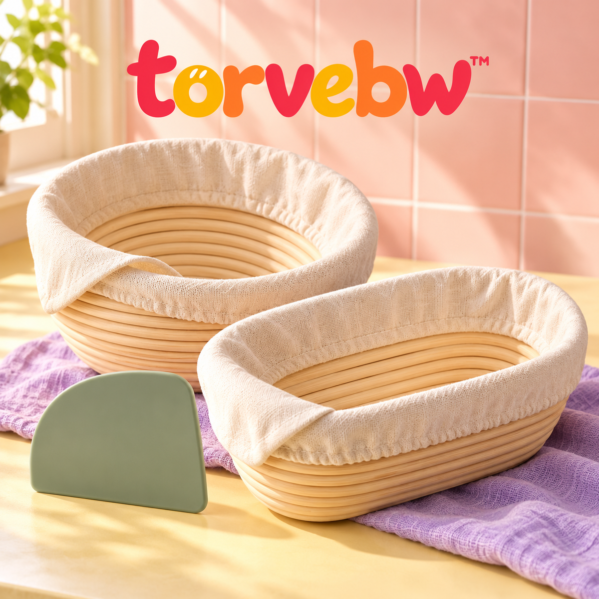 torvebw™ CoilForm Round & Oval Banneton Set, Sourdough Bread Proofing Baskets with Liners and Bowl Scraper
