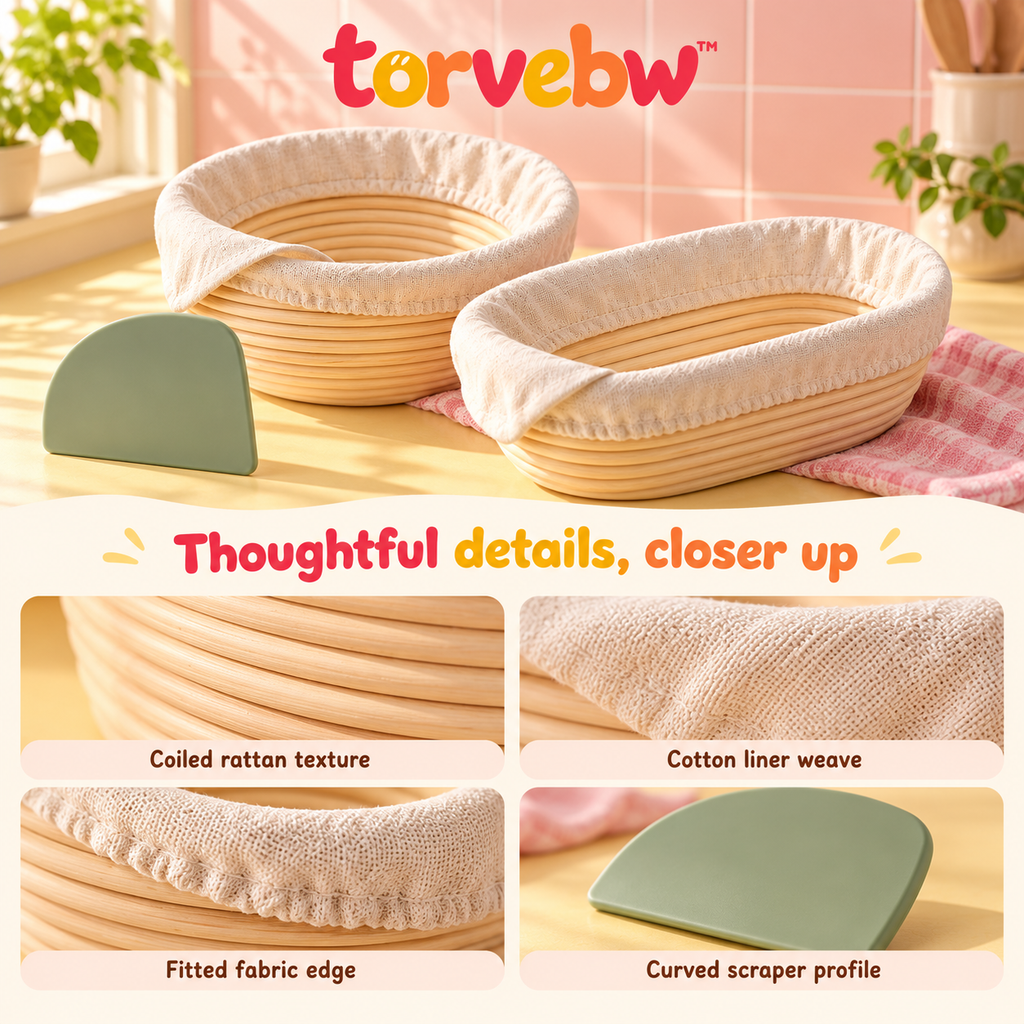 torvebw™ CoilForm Round & Oval Banneton Set, Sourdough Bread Proofing Baskets with Liners and Bowl Scraper