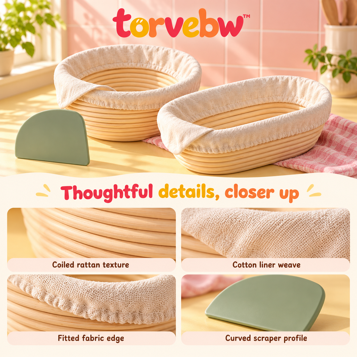 torvebw™ CoilForm Round & Oval Banneton Set, Sourdough Bread Proofing Baskets with Liners and Bowl Scraper