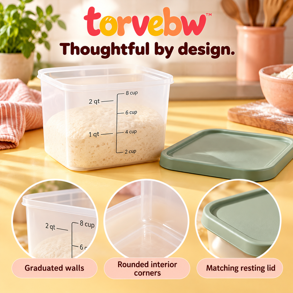 torvebw™ RiseTrack 2-Quart Dough Proofing Container with Lid, Graduated Bread Dough Rising Tub