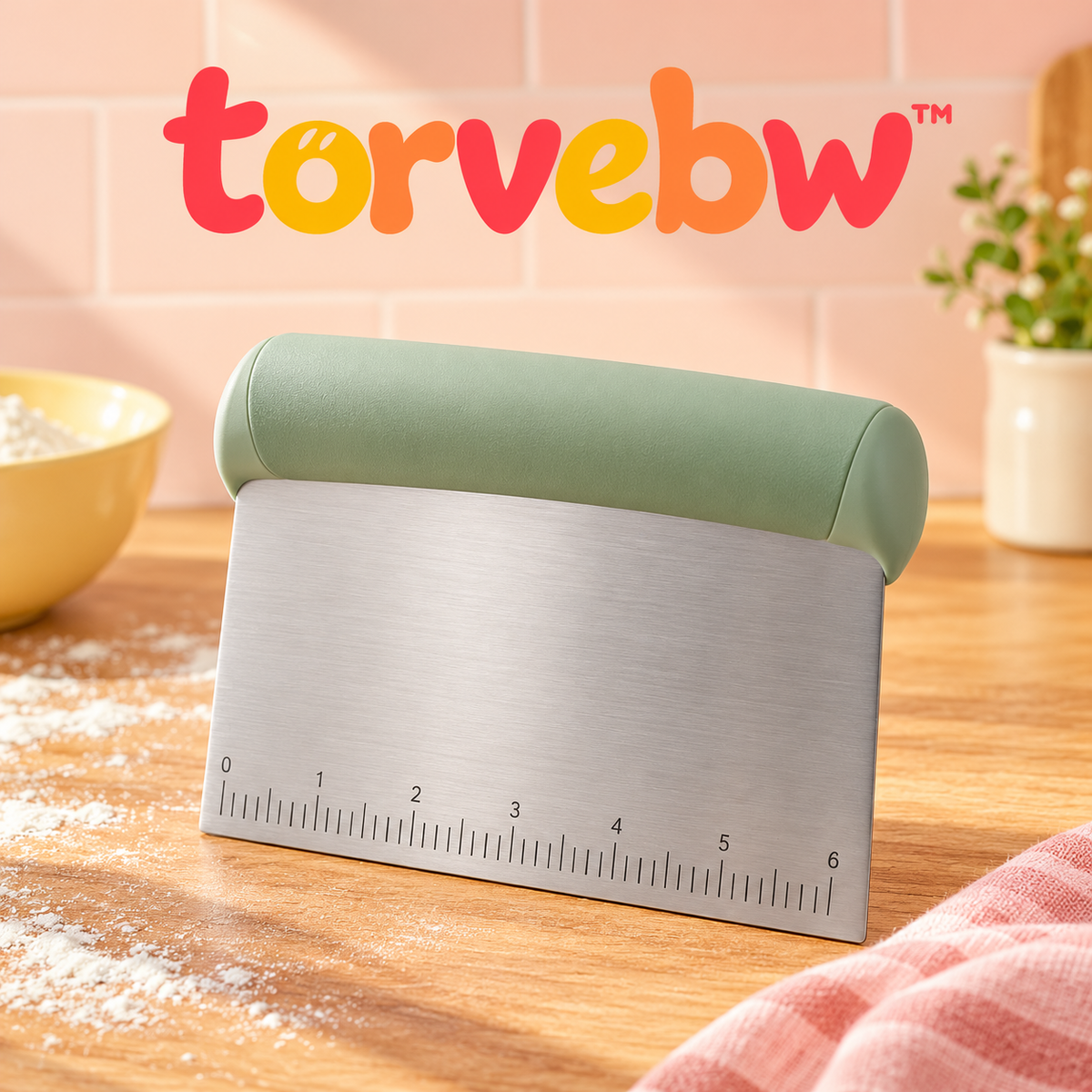 torvebw™ BenchLine Stainless Steel Bench Scraper, 6-Inch Dough Cutter with Inch Ruler and Soft-Grip Handle