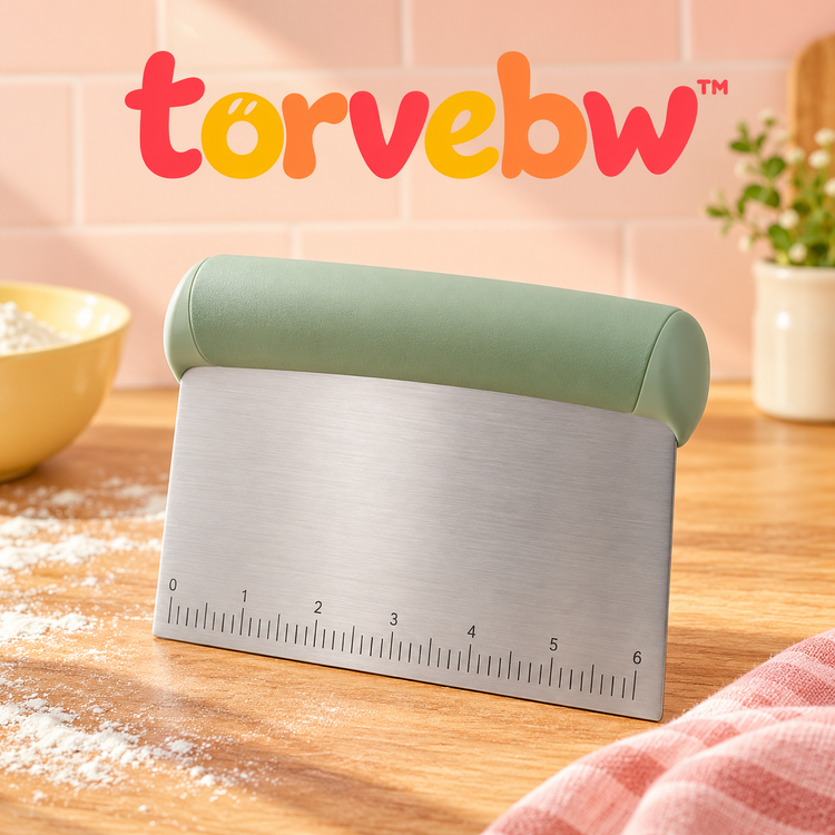 torvebw™ BenchLine Stainless Steel Bench Scraper, 6-Inch Dough Cutter with Inch Ruler and Soft-Grip Handle