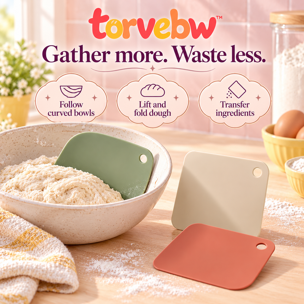 torvebw™ CurveFold Flexible Bowl Scraper Set, 3-Piece Dough Scrapers for Mixing, Folding and Bowl Cleaning
