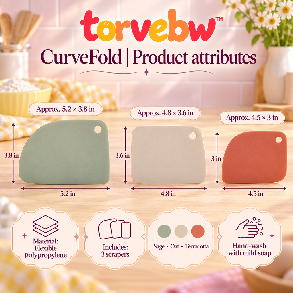 torvebw™ CurveFold Flexible Bowl Scraper Set, 3-Piece Dough Scrapers for Mixing, Folding and Bowl Cleaning