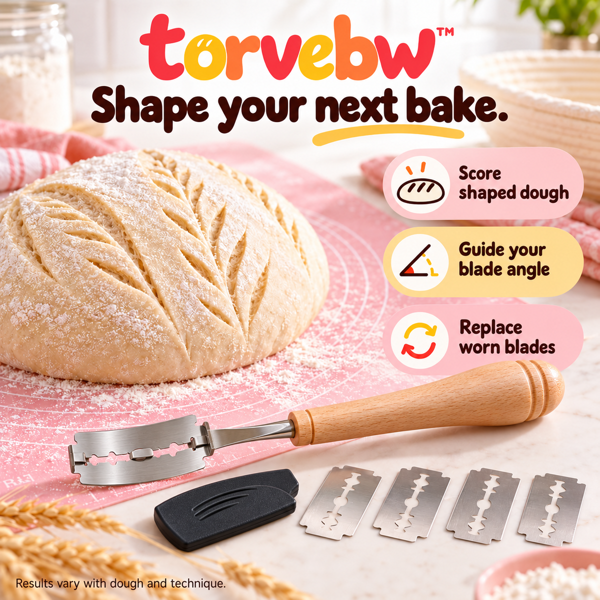 torvebw™ ScoreCraft Bread Lame, Wooden Sourdough Scoring Tool with Blade Guard and 5 Blades