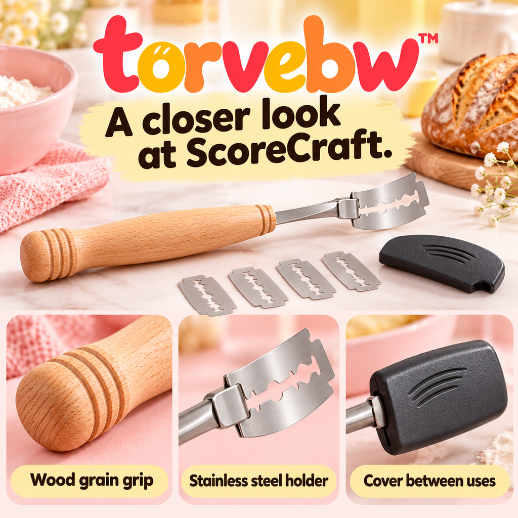 torvebw™ ScoreCraft Bread Lame, Wooden Sourdough Scoring Tool with Blade Guard and 5 Blades