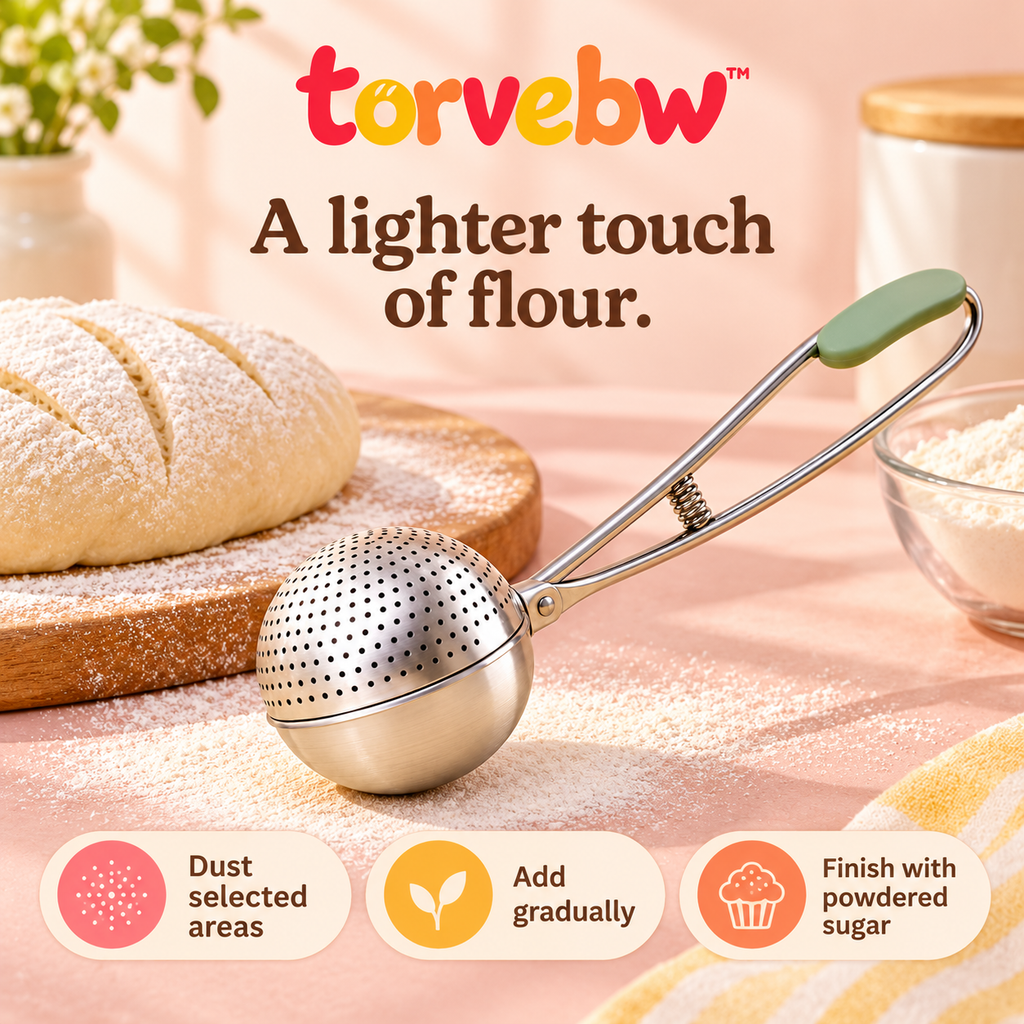 torvebw™ DustLine Flour Duster, Stainless Steel Spring-Action Dusting Wand for Bread, Pastry and Powdered Sugar