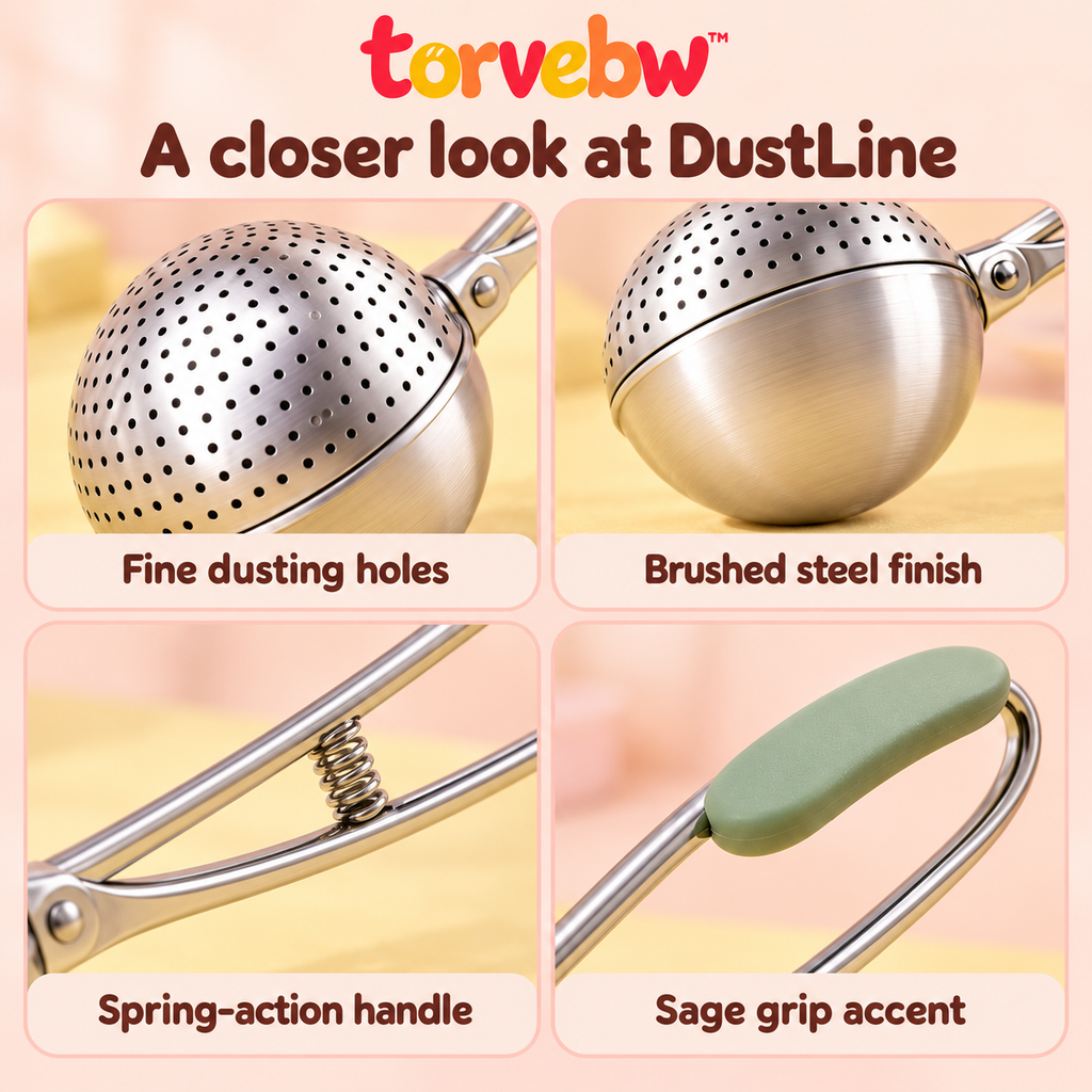 torvebw™ DustLine Flour Duster, Stainless Steel Spring-Action Dusting Wand for Bread, Pastry and Powdered Sugar