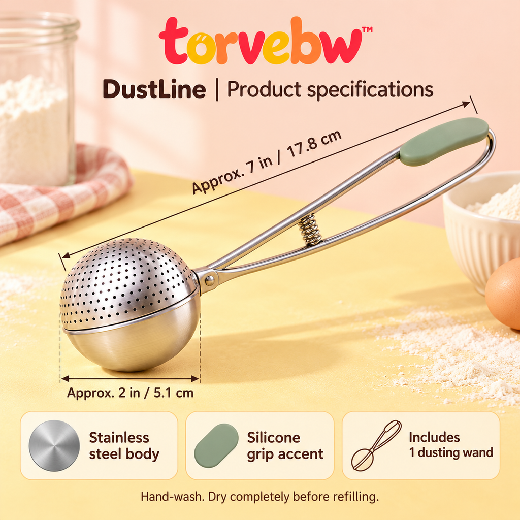 torvebw™ DustLine Flour Duster, Stainless Steel Spring-Action Dusting Wand for Bread, Pastry and Powdered Sugar
