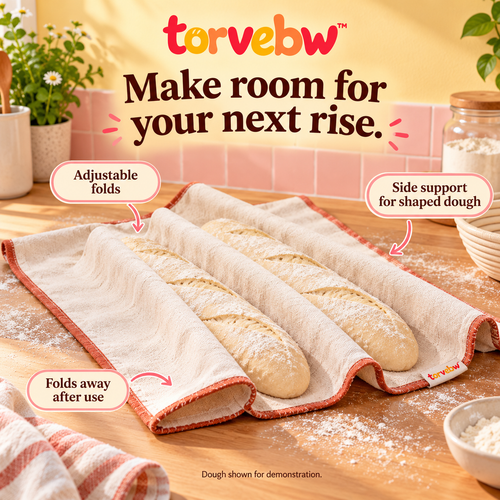 torvebw™ FoldRest Baker’s Couche, 26 × 18-Inch Cotton Proofing Cloth for Baguettes and Bread Rolls