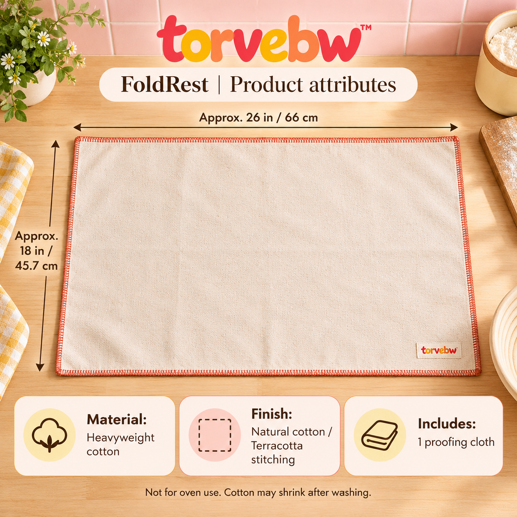 torvebw™ FoldRest Baker’s Couche, 26 × 18-Inch Cotton Proofing Cloth for Baguettes and Bread Rolls