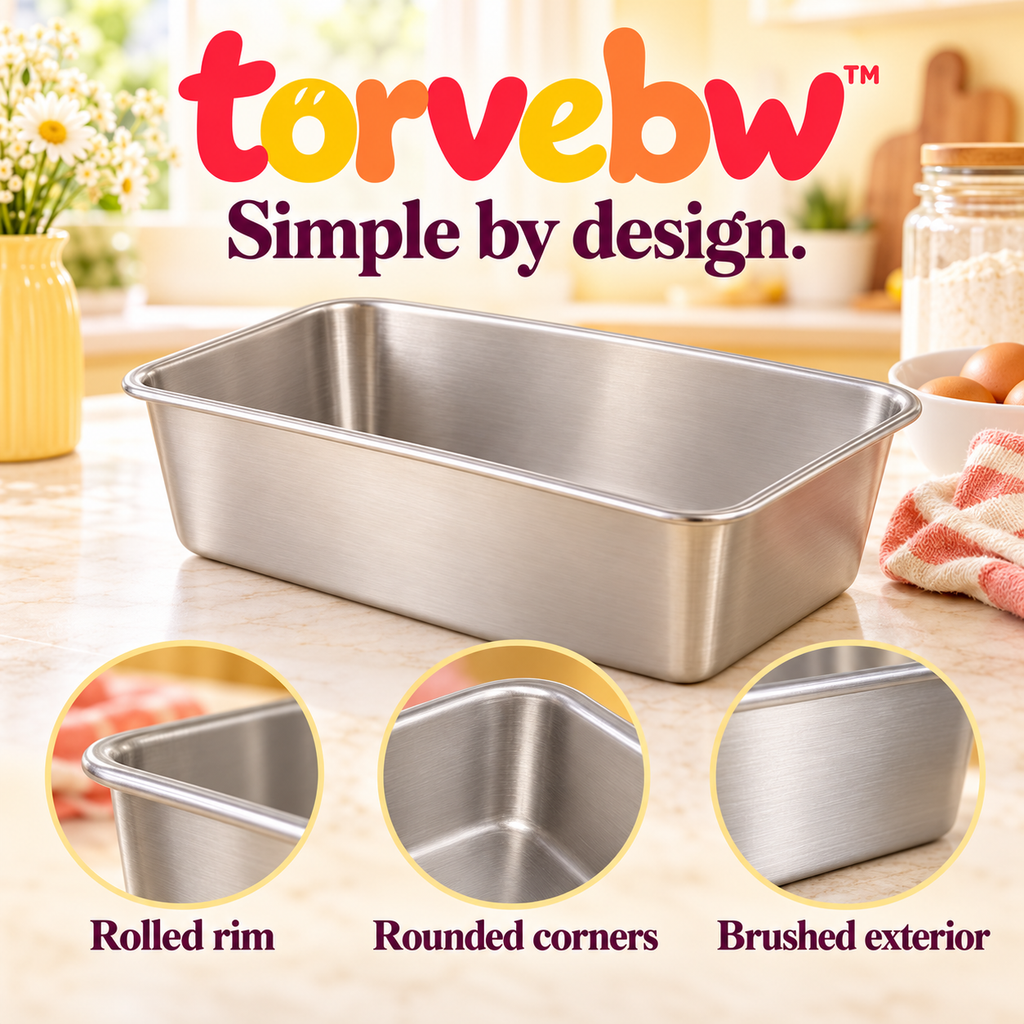 torvebw™ DailyBake Loaf Pan, 9 × 5-Inch Uncoated Stainless Steel Bread Pan for Sandwich Bread and Quick Breads