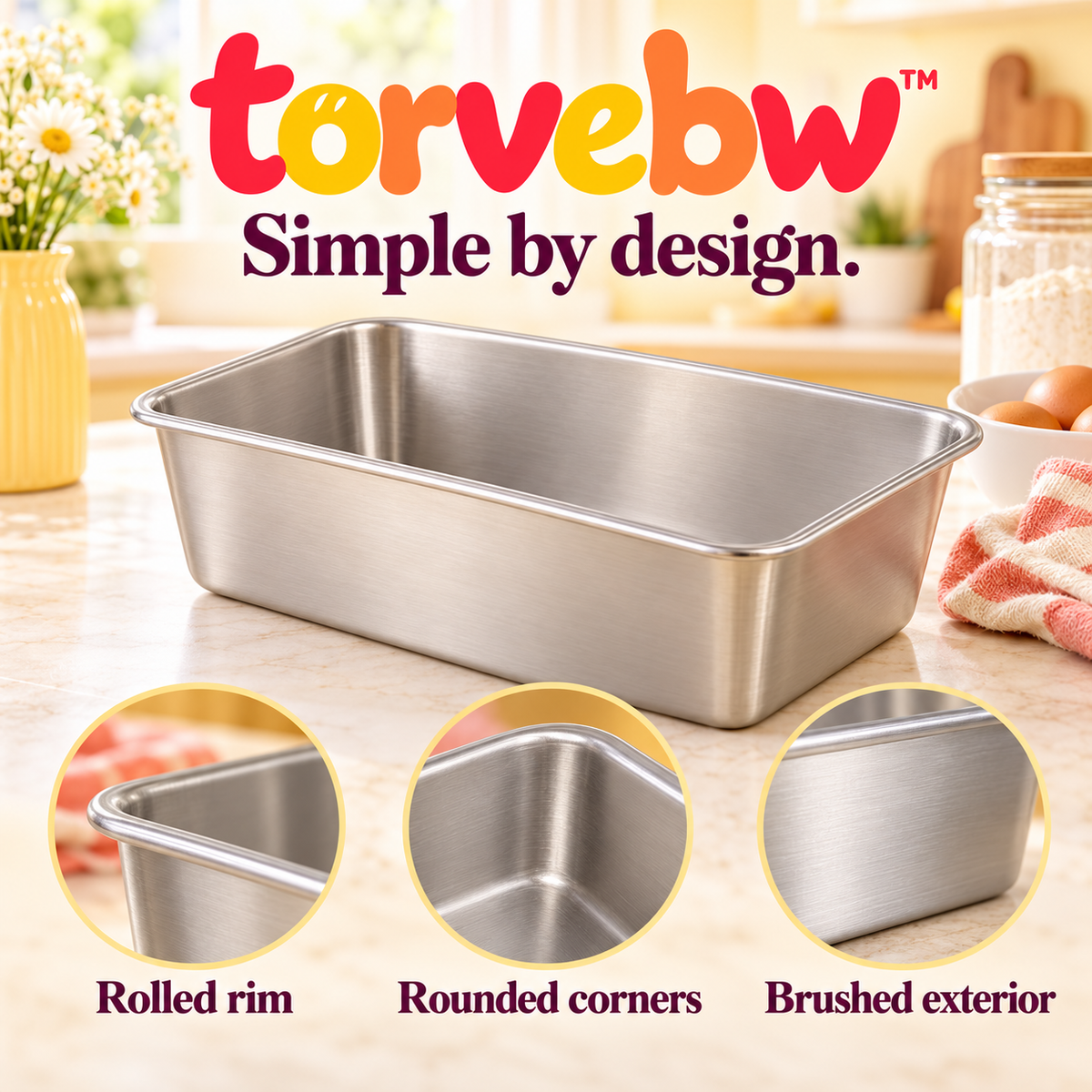 torvebw™ DailyBake Loaf Pan, 9 × 5-Inch Uncoated Stainless Steel Bread Pan for Sandwich Bread and Quick Breads
