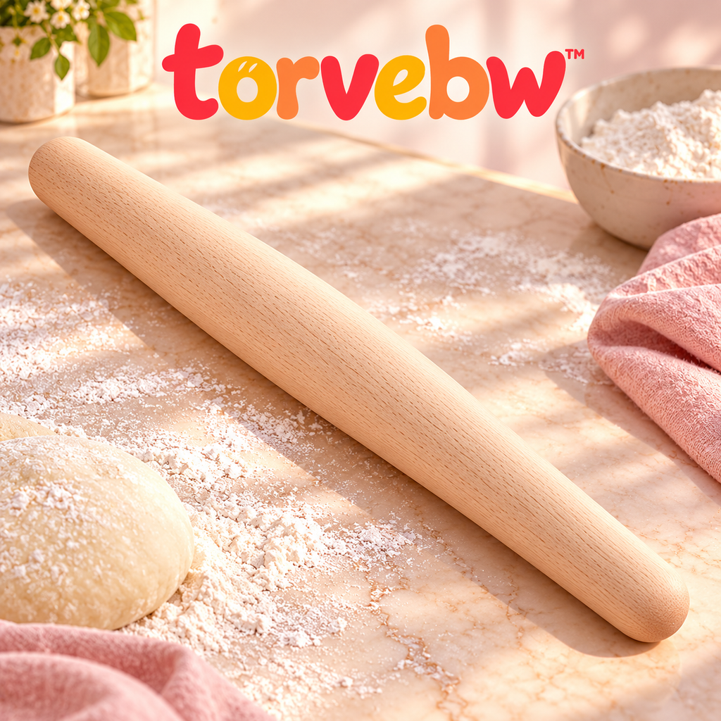 torvebw™ RollLine French Rolling Pin, 18-Inch Tapered Beechwood Dough Roller for Pastry, Pizza and Bread